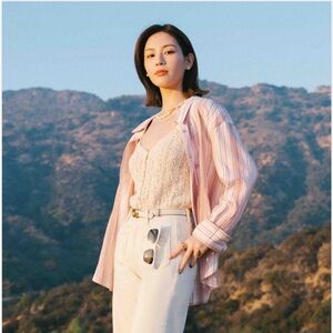 Petite Studio Pink Striped Button-Up
